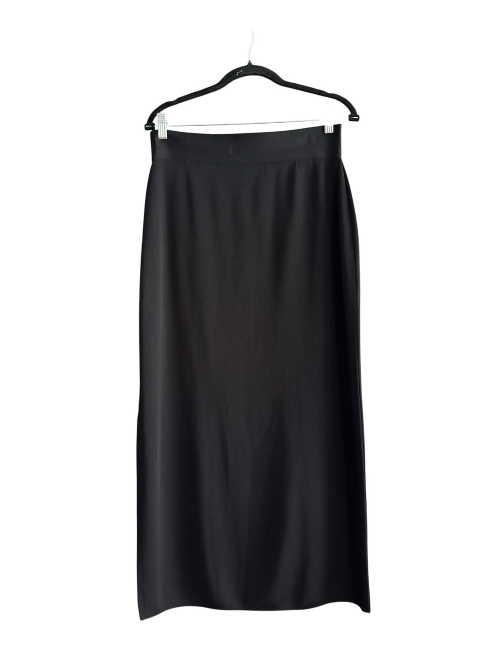 Misook Black Knit Maxi Skirt L Side Slit Minimalist Quiet Luxury J34 - Picture 2 of 6